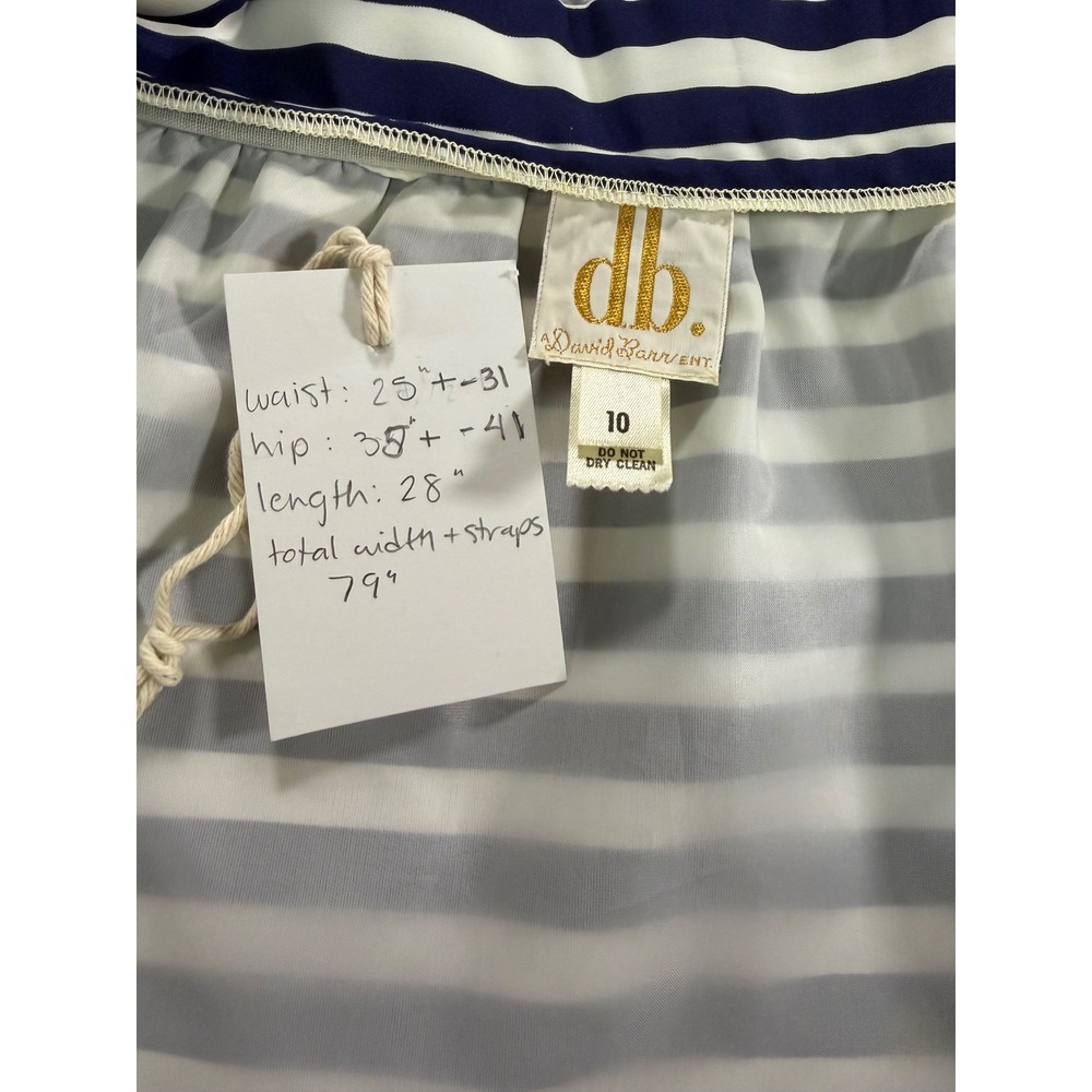 Navy White Breton Stripe Wrap Midi Skirt Tie Waist Nautical Coastal Size 10 - Picture 6 of 7